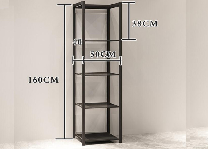 Clothing Shop Metal Clothes Display Stand With 4 Layer Shelves Floor Mounted Custom Logo supplier